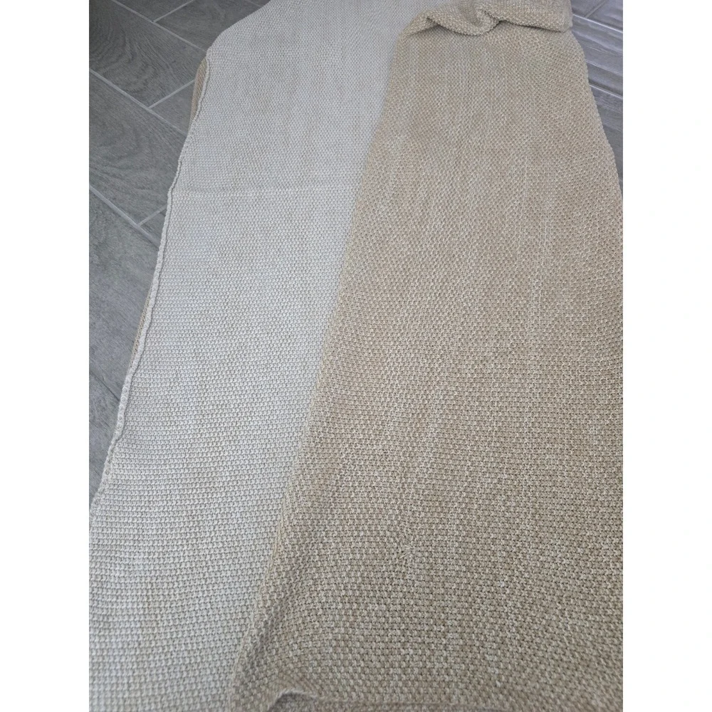 Anthropologie Knit Throw Blanket Neutral Two Tone Textured Woven Home Colorblock